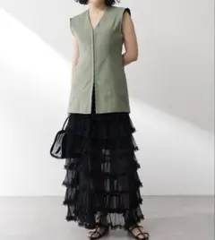 24AW 極美品 ウィムガゼット キリカエコットンジレ ベスト カーキ ロング