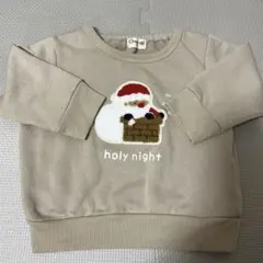 サンタクロース刺繍トレーナー ベージュ　80cm
