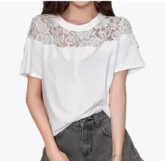 [アズルテ] 半袖 Tシャツ レディース デコルテ レース　ad8-360