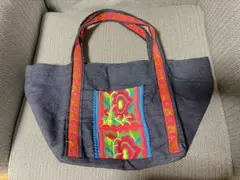 デニム トートバッグ タイ刺繍 花柄