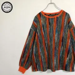 【美品】スウェット　ニット柄　刺繍　ヴィンテージ　COOGI風　橙　オレンジ