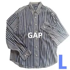 GAP ギャップ 長袖 ストライプシャツ メンズ ネイビー×白 綿100%