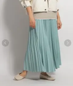 ニコアンド　ライトメランジプリーツスカート　ライトグリーン　L　ロングスカート