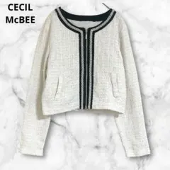 セシルマクビー　ホワイト　ツイード風ノーカラージャケット　M ショート丈　入学式