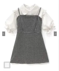 GRLギンガムチェック柄ミニワンピースXフリルシャツセットアップ[k9112a]