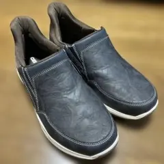 ダークブルー レザー スリッポンスニーカー