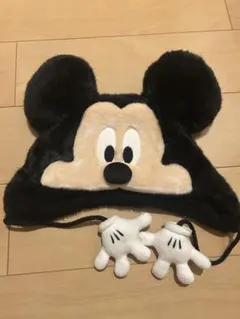 ミッキーマウス 耳付きファー帽子　ファンキャップ　ディズニー