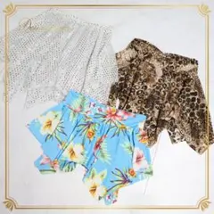 【ベリーダンス用衣装 まとめ売り】全3点セット レッスン着 ミニスカート 水色