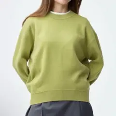 GU スウェットライクニットオーバーサイズプルオーバー グリーン