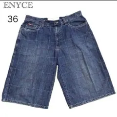 【90s】エニーチェ ENYCE 極太デニムバギーショーツ W36 赤ステッチのサムネイル