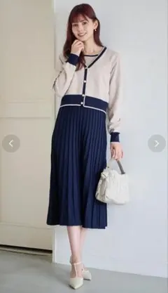 【index】カーディガンセット　バイカラーニットワンピース