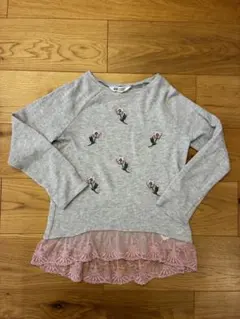 H&M 134-140 グレー花柄ニット　ピンクレース