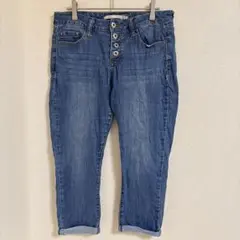 ソレイユ ジーンズ クロップドパンツ ロールアップ 6 青 無地 お出かけ