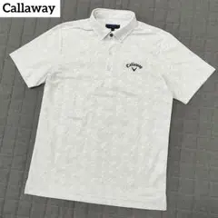 【美品】キャロウェイ　半袖ポロシャツ　ロゴ総柄　刺繍　ボタンダウン　速乾性　M