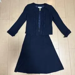 ネイビー フリルデザイン ジャケットスカートセット　7号