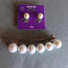 セットで　パールクリップイヤリング と　ヘアアクセサリー