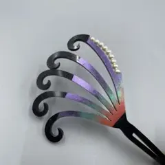 233ヴィンテージ 樹脂　扇形 髪飾り パール付き