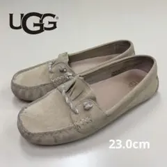UGG ベージュ スエード　レディースモカシン　ムートンインソール付23.0cm