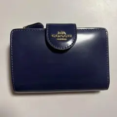 COACH レア✨エッセンシャルミディアムコーナー2つ折り財布ネイビー×ブラウン