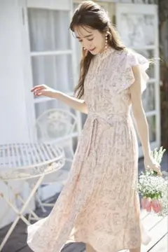 tocco closetトッコクローゼットラインフラワープリーツロングワンピース