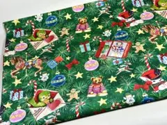 シーチング綿100%生地幅110cm×100cm クリスマス柄プリント1784