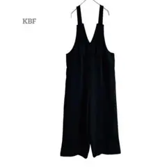 KBF テープショルダーサロペット オールインワン ワイドパンツ ブラック