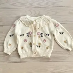 花柄刺繍 フリル襟 カーディガン