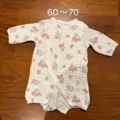 60-70ロンパース　イチゴ柄ロンパース　ガーゼオール　ロンパース　春夏用