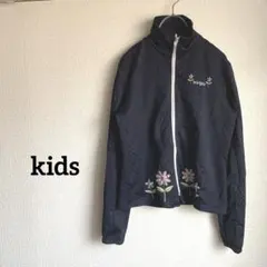 ネイビー 花刺繍 ジップアップジャケット