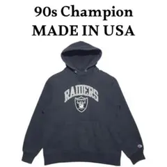 USA製 90s Champion レイダースビッグロゴ刺繍 スウェットパーカー