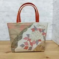 帯リメイクバッグ牡丹オレンジゴールド　背中は無地です