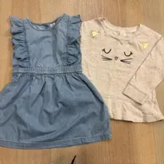 Baby GAPデニムブルーワンピースと猫刺繍スウェットペプラムT 2点セット