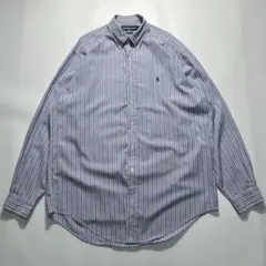 90s ラルフローレン BDシャツ L 水色 ストライプ 刺繍 ＊6772