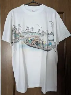 3　木曾街道蕨之驛戸田川渡場　Lサイズ　浮世絵デザイン Tシャツ ホワイト