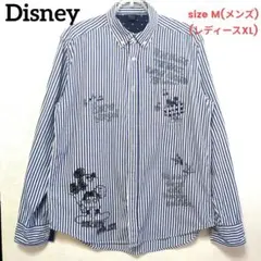 Disney✧ディズニー ミッキーイラスト ボタンダウンシャツ ネイビー M