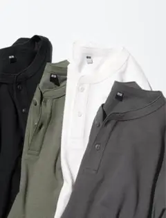ユニクロ　ドライワッフルヘンリーネックTシャツ08 Dark Gray