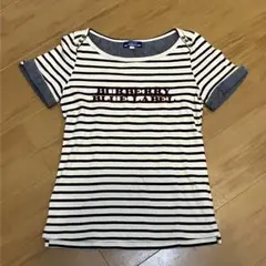 BURBERRY BLUE LABEL カットソー ボーダー 刺繍 ロゴボタン