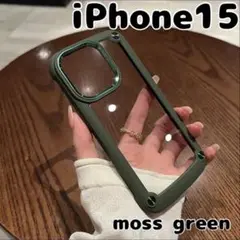 iphone15 スマホケース 耐衝撃 シリコン クリア ハードケース カーキ
