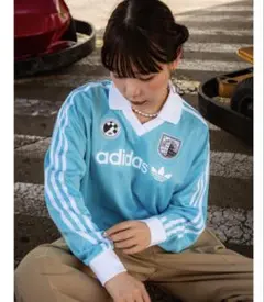 adidas 長袖ポロシャツ 水色 サッカーT