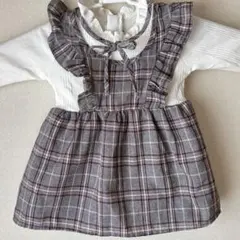 90サイズ フォーマル グレー系チェック ワンピース