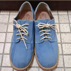 青 スエード レースアップシューズ