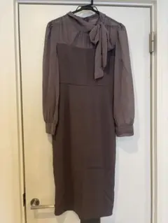 グレー リボン付き 長袖ワンピース ドレス オケージョン