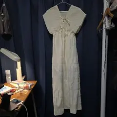 シャーリング ロングワンピース ホワイト