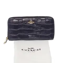 COACH コーチ 長財布 クロコ型押し レザー ラウンドファスナー ブラック