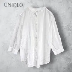 【UNIQLO ユニクロ】　ノーカラーシャツ　オフィス　通勤　バンドカラー　無地