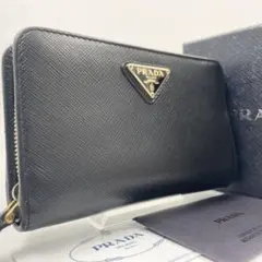 【✨箱付 極美品】プラダ 折り財布 三角ロゴL字ジップ サフィアーノレザー 黒