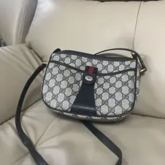 【美品】オールドグッチ シェリーライン GG柄 ショルダーバッグ ネイビー