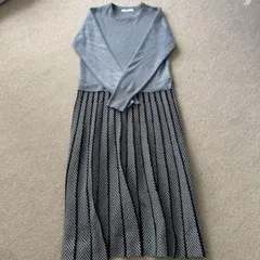 グレー ニットワンピース 長袖 ヘリンボーン　IEDIT