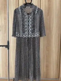 美品✨アトリエアイ　シフォン　ロングワンピース　七分袖　レース　花柄　ブラウン