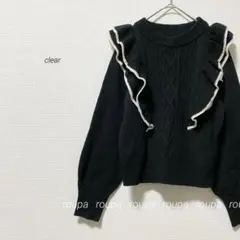 clear 配色フリルニットトップス　ブラック　1982